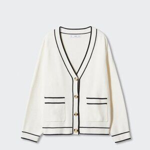 MANGO Contrast Trims Cardigan in Ecru size M